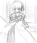  1girl akino_sora female kotonomiya_yuki maid monochrome outdoors sketch solo suigetsu 