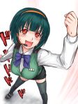  1girl blush bow bowtie clenched_hands idolmaster leaning_forward otonashi_kotori raised_fist red_eyes rona solo thigh-highs 