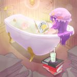  1girl 31107029 bad_id bath bathtub book breasts claw_foot_bathtub drink female hat indoors kirisame_marisa nude patchouli_knowledge purple_hair solo touhou 