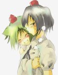  2girls black_hair blush female green_hair hat inubashiri_momiji laughing multiple_girls shameimaru_aya touhou yae_(mono110) 