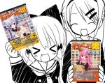  &gt;_&lt; 2girls closed_eyes kiira lowres monochrome multiple_girls original 