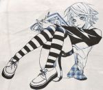  1girl blue monochrome rosario+vampire shirayuki_mizore solo striped striped_legwear thigh-highs thigh_strap 