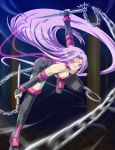  1girl boots breasts cleavage detached_sleeves downblouse fate/stay_night fate_(series) glasses long_hair pink_eyes purple_hair rider solo thigh-highs thigh_boots very_long_hair weapon zettai_ryouiki 
