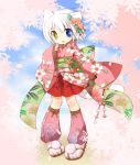  1boy animal_ears cat_ears cherry_blossoms flower heterochromia japanese_clothes kamiyoshi kamiyoshi_rika kimono male_focus original solo thoto trap white_hair 