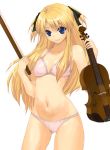  blonde_hair blue_eyes bra hair_ornament instrument kajo lingerie navel panties pink_bra pink_panties quiz_magic_academy shalon smile underwear underwear_only violin 