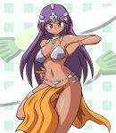  1girl bad_id bikini chiki_(artist) chiki_(chikibw) chunsoft dark_skin dragon_quest dragon_quest_iv enix loincloth long_hair manya pelvic_curtain purple_hair solo swimsuit violet_eyes 