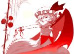  1girl circlek female flower hat monochrome red red_rose remilia_scarlet rose solo touhou wings 