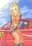  1girl blonde_hair blue_eyes car final_fantasy final_fantasy_viii glasses ground_vehicle lowres midriff motor_vehicle outdoors quistis_trepe sky solo vehicle 