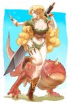  1girl blonde_hair breasts cleavage glasses highres ishibashi_yosuke large_breasts midriff pixiv_fantasia pixiv_fantasia_1 pointy_ears red_eyes solo sword weapon 