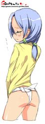  ass blue_hair bottomless closed_eyes flat_ass fundoshi glasses long_image oekaki onija_tarou original tall_image 