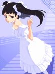  &gt;:o 1girl :o ar_tonelico ar_tonelico_ii black_hair choker dress dutch_angle gust hijiri jakuri pointing porori solo twintails violet_eyes white_dress white_legwear 