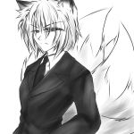  1girl ai_hatake_(aitake) alternate_costume animal_ears female formal fox_ears fox_tail monochrome pant_suit solo suit tail touhou yakumo_ran 