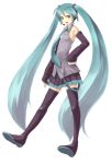  bare_shoulders blue_eyes blue_hair detached_sleeves haru_(fiction) hatsune_miku long_hair necktie skirt thigh-highs twintails vocaloid zettai_ryouiki 