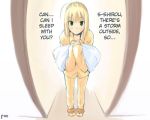  1girl ahoge fate/stay_night fate_(series) hard_translated lowres pajamas pillow pillow_hug saber slippers solo translated 