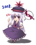  00s 1girl 2008 akeome blush chibi dress female hat kamishirasawa_keine lavender_hair long_hair new_year oohira_sansetto open_mouth pointing red_eyes solo touhou white_hair 