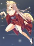  1girl animal_ears bare_shoulders breasts cleavage fox_ears japanese_clothes kimono medium_breasts original skywaker solo tail 