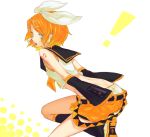  ! 1girl belt blonde_hair egawa_satsuki from_behind hair_ornament hair_ribbon hairclip headphones kagamine_rin long_sleeves neck_ribbon open_mouth orange_hair panties ribbon short_hair shorts sleeves_past_wrists solo underwear vocaloid wardrobe_malfunction 