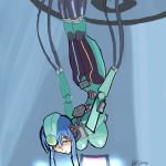  1girl android blue_hair breasts cable captain captain_(artist) glados glados-tan hanging hanging_breasts huge_breasts lowres personification portal robot robot_girl solo spoilers valve yellow_eyes 