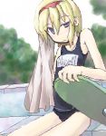  1girl alice_margatroid female lowres name_tag one-piece_swimsuit school_swimsuit solo swimsuit touhou 