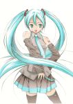  1girl aqua_hair bad_id detached_sleeves hatsune_miku moonsorrow necktie open_mouth solo tattoo thigh-highs twintails vocaloid 