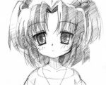  1girl clannad gofu hair_bobbles hair_ornament ichinose_kotomi monochrome sketch solo traditional_media two_side_up 