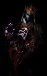  2boys black_background crown dark genji_(overwatch) hannya multiple_boys oni_genji overwatch pydiyudie sanzang_zenyatta zenyatta_(overwatch) 