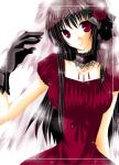  1girl black_hair dress flower gloves long_hair minamoto_chikaru pink_eyes solo strawberry_panic! 