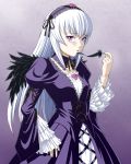  00s black_wings doll_joints dress feathers ichikawa_masahiro rozen_maiden silver_hair suigintou violet_eyes wings 