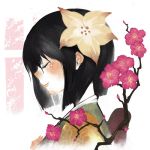  1girl alternate_hair_color black_hair bob_cut cherry_blossoms closed_eyes female flower hair_flower hair_ornament heida_no_akyuu hieda_no_akyuu ichinii japanese_clothes perfect_memento_in_strict_sense profile short_hair smile solo touhou upper_body 