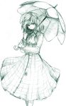  1girl ascot female graphite_(medium) green hair_twirling hands kazami_yuuka long_skirt monochrome parasol plaid plaid_skirt plaid_vest short_hair sketch skirt skirt_set solo touhou traditional_media umbrella usa_(artist) usaki_(ama) youkai 