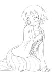  1girl arm_support breasts cleavage clothes_grab hakama hirorin japanese_clothes kimono kneeling lineart matatabi_(2ccp) monochrome sayonara_zetsubou_sensei seiza short_hair sitting sketch solo tsunetsuki_matoi 