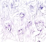  4boys 6+girls expressions gradient kawakami_shuuichi monochrome multiple_boys multiple_girls original purple shu_(artist) sketch 