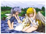  2girls cirno female izumi_yukiru lily_white multiple_girls one-piece_swimsuit swimsuit touhou 