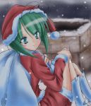  1girl antennae christmas female green_eyes green_hair hat oekaki outdoors santa_costume sky snow solo touhou wriggle_nightbug 