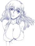  1girl bikini blue breasts cleavage erect_nipples fate/stay_night fate_(series) hanzaki_jirou large_breasts long_hair matou_sakura monochrome parted_lips simple_background solo swimsuit upper_body white_background 