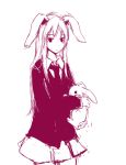  1girl :&lt; animal_ears female monochrome rabbit rabbit_ears red reisen_udongein_inaba sketch solo touhou 