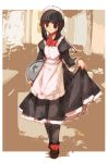  1girl black_hair black_legwear brown_eyes maid momiji_mao pantyhose solo 