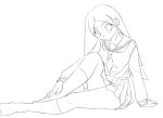  1girl bangs hirorin kitsu_chiri kneehighs long_hair matatabi_(2ccp) monochrome outline parted_bangs sayonara_zetsubou_sensei school_uniform serafuku sitting sketch socks solo thighs 