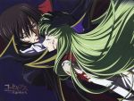  black_hair blood c.c. closed_eyes code_geass gloves green_hair highres lelouch_lamperouge long_hair profile wallpaper 