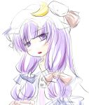  1girl crescent female hat long_hair natsuki_(silent_selena) patchouli_knowledge purple_hair solo touhou 
