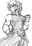  1boy belt buckle clenched_hand fingerless_gloves gloves looking_to_the_side lyrical_nanoha mahou_shoujo_lyrical_nanoha mahou_shoujo_lyrical_nanoha_a&#039;s male_focus monochrome muscle simple_background sketch solo spiky_hair upper_body white_background zafira 