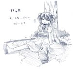  1girl female full_body monochrome nature onozuka_komachi outdoors plant sketch solo touhou white_background yuuki_eishi 