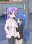  2girls ahoge blue_hair hiiragi_kagami izumi_konata kagamin_bocchi long_hair lucky_star mountain_pukuichi multiple_girls purple_hair 