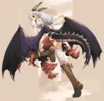  1girl ass boots dragon dragon_girl grey_hair horns monster_girl original pota pota_(nabrinko) silver_hair solo tail thigh-highs wings 