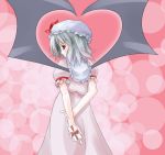  1girl bat_wings blush female gift grey_hair heart kukyo remilia_scarlet short_hair smile solo touhou valentine wings 