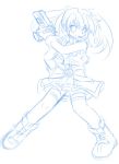  1girl blue cross_mirage d.a lyrical_nanoha mahou_shoujo_lyrical_nanoha mahou_shoujo_lyrical_nanoha_strikers monochrome sketch solo teana_lanster thigh-highs 