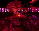  1girl bonnet bow female flandre_scarlet frills glowing iwamoto_james kneeling red red_eyes slit_pupils smile solo touhou wings 