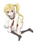  blonde_hair blush brown_eyes chains footwear long_hair miyamoto_iroha school_uniform serafuku side_ponytail socks sumomomo_momomo tamaoki_benkyou 