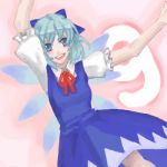  (9) 1girl \o/ arms_up cirno dress female gradient gradient_background lowres oekaki outstretched_arms phantasmagoria_of_flower_view solo touhou 