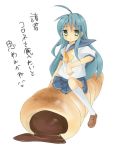  1girl ahoge blue_hair chocolate_cornet hizu ichiya_(obey) izumi_konata lucky_star school_uniform serafuku solo translated translation_request 
